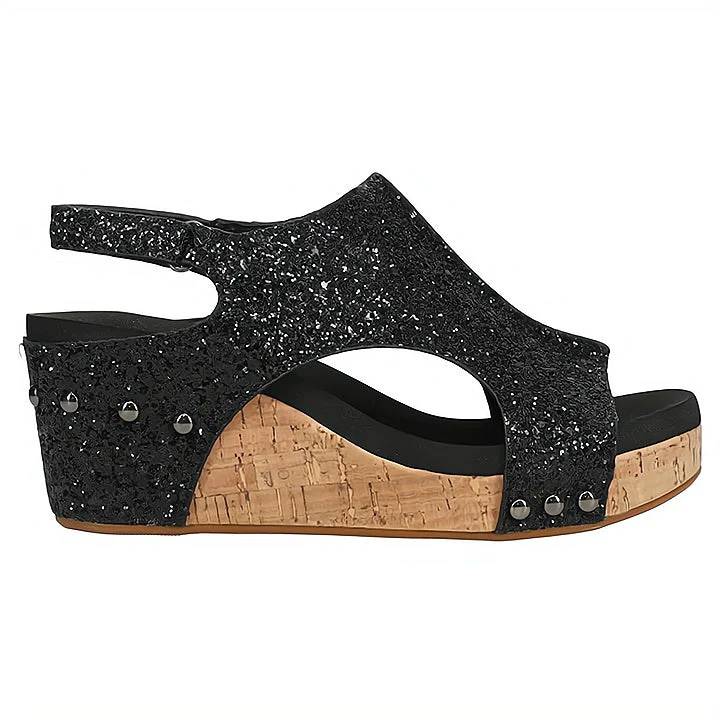 Women's Summer Cutout Wedge Sandals with Stud Accents and Glitters - Image 3
