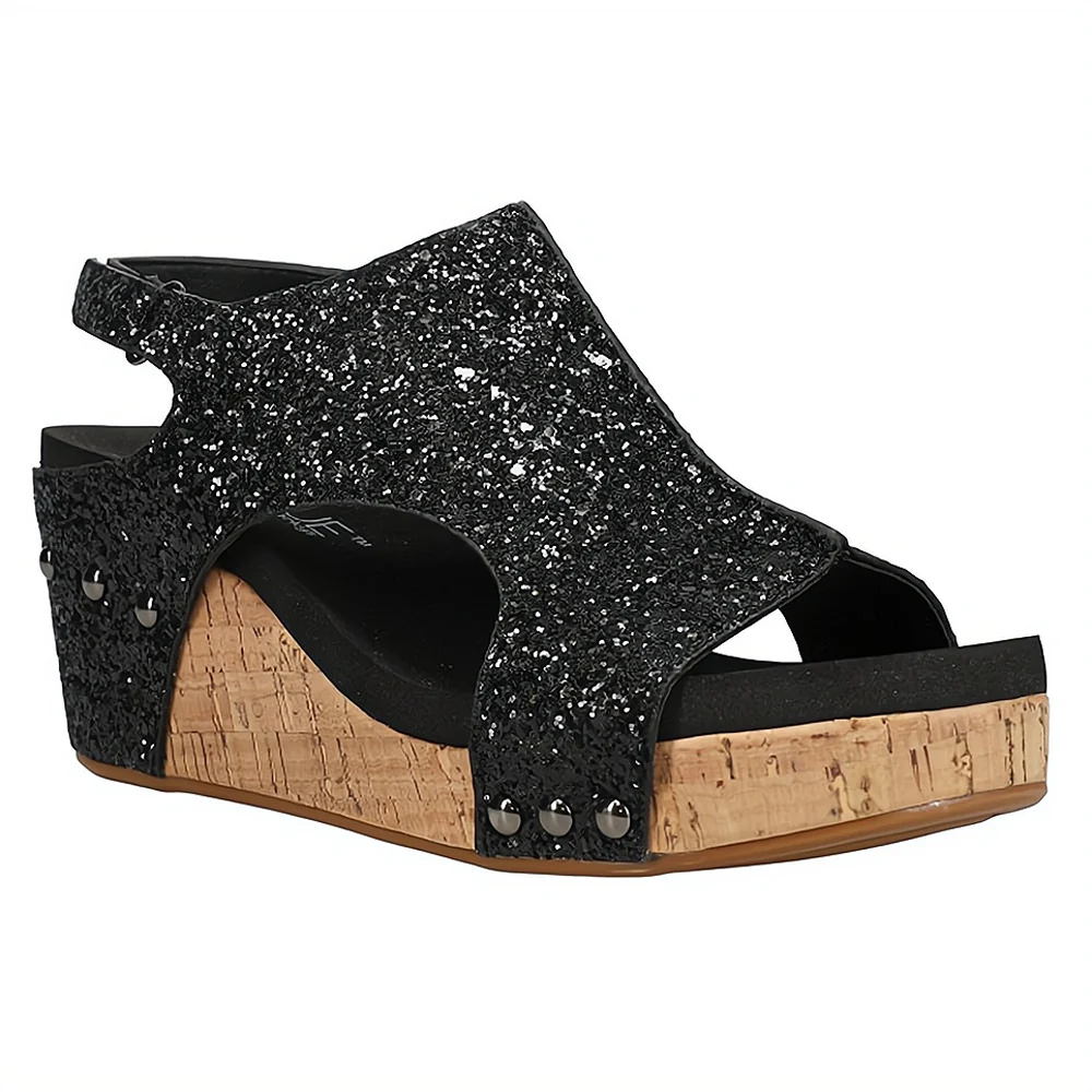 Women's Summer Cutout Wedge Sandals with Stud Accents and Glitters - Image 4