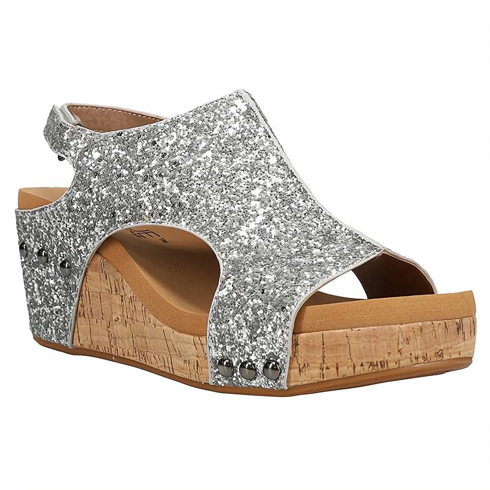 Women's Summer Cutout Wedge Sandals with Stud Accents and Glitters - Image 6