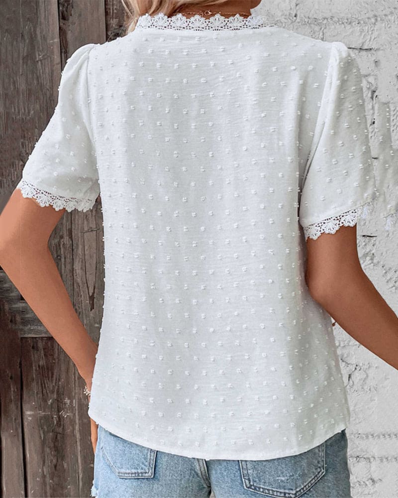 Women's Summer Embroidered Blouse with V-neck and Laces - Image 4