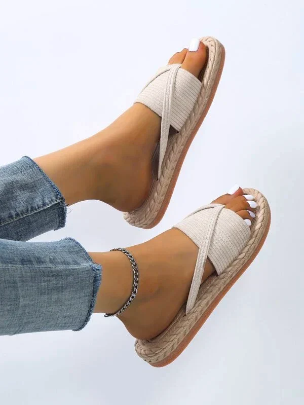 Women's Summer Flat Sandals with Slip-On and Braided Sole - Image 5