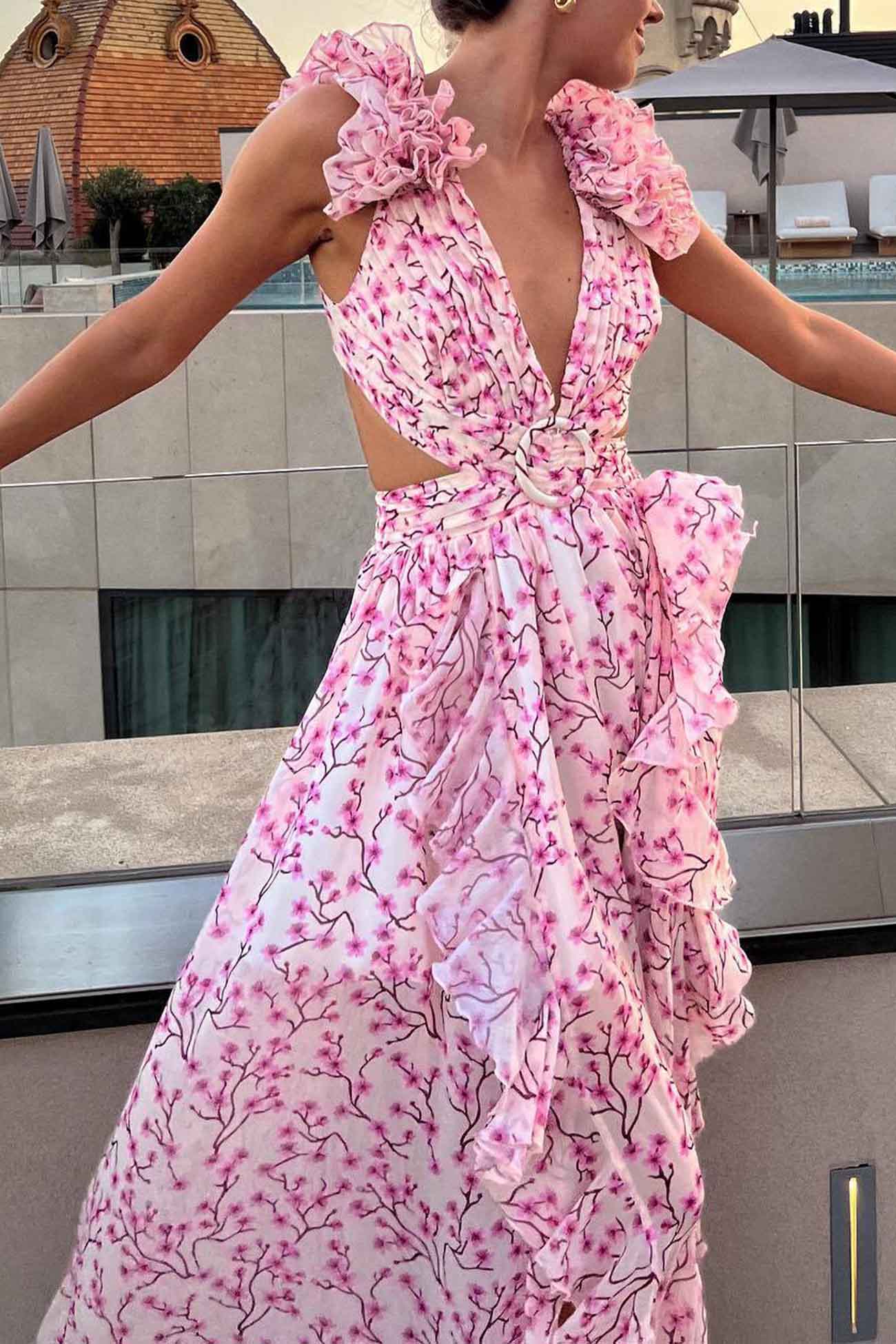Women's Summer Floral Criss-cross Dress with Ruffles and Cut-out Waist - Image 4