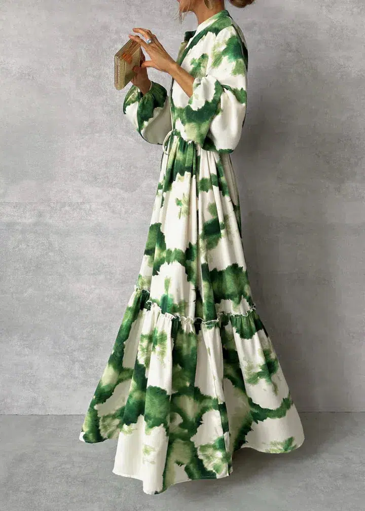 Women's Summer Floral Flowy Dress with V-neck and Long Sleeves - Image 3