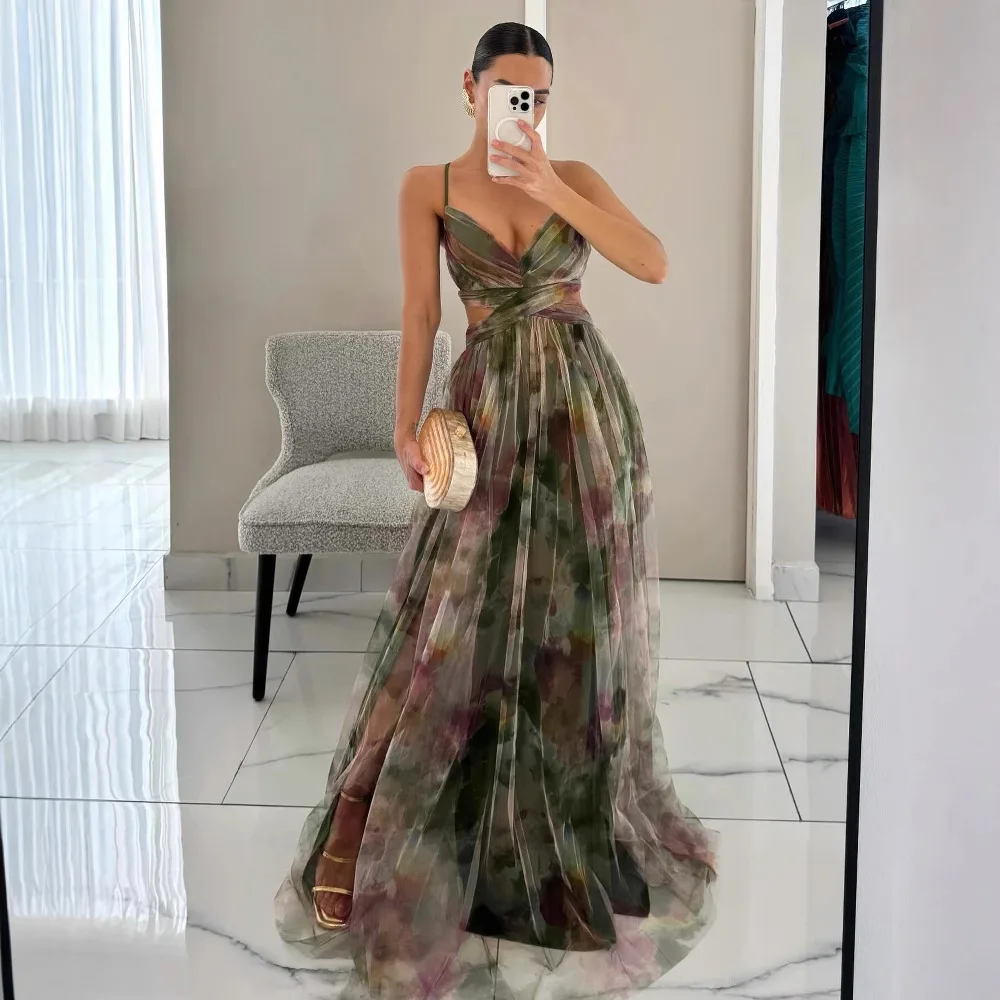 Women's Summer Floral Formal Dress with Sleeveless and Cut-out Style