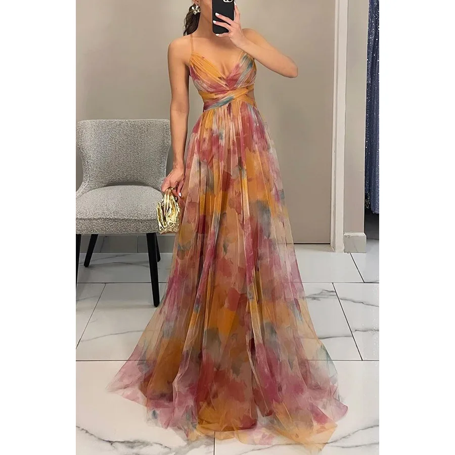 Women's Summer Floral Formal Dress with Sleeveless and Cut-out Style - Image 2