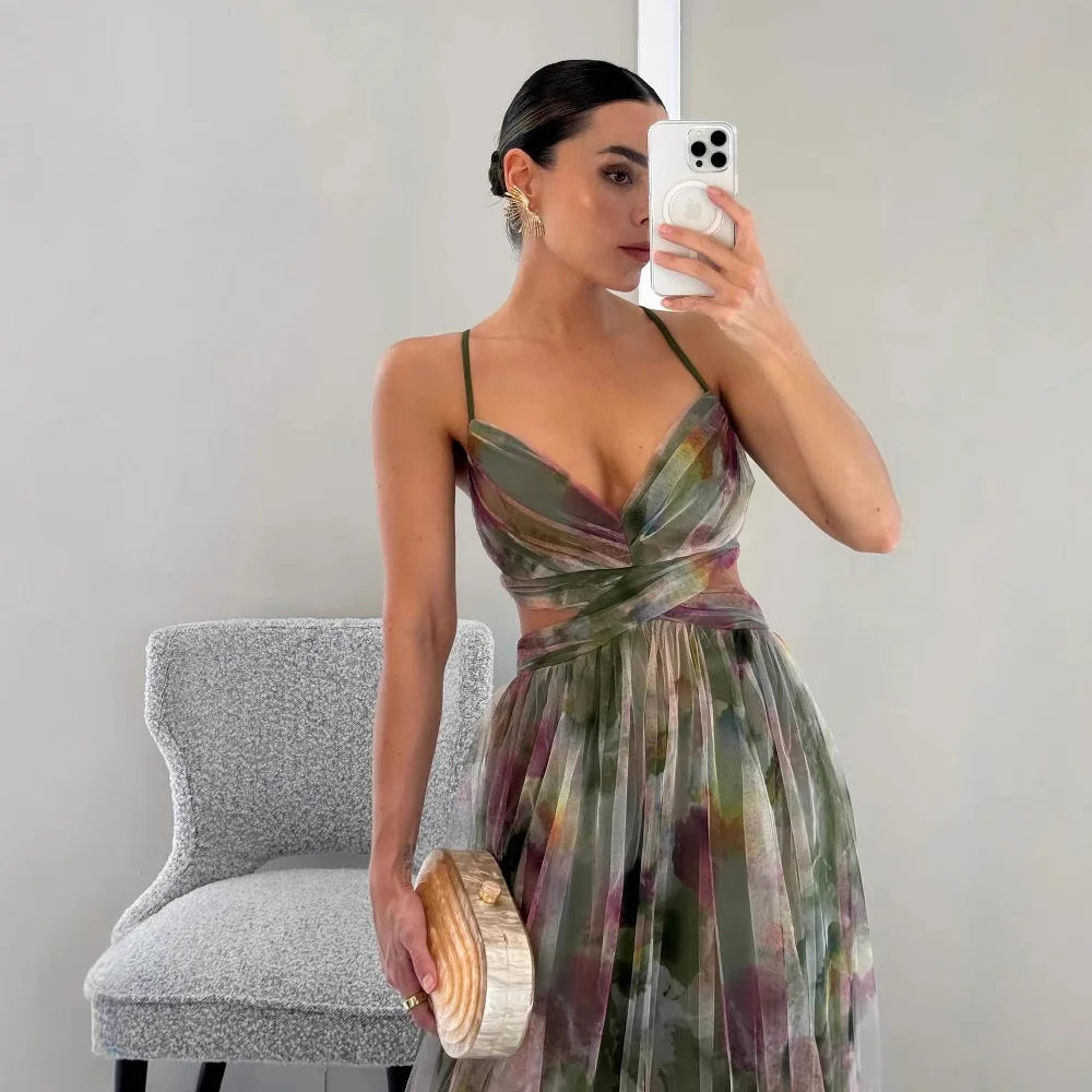 Women's Summer Floral Formal Dress with Sleeveless and Cut-out Style - Image 3