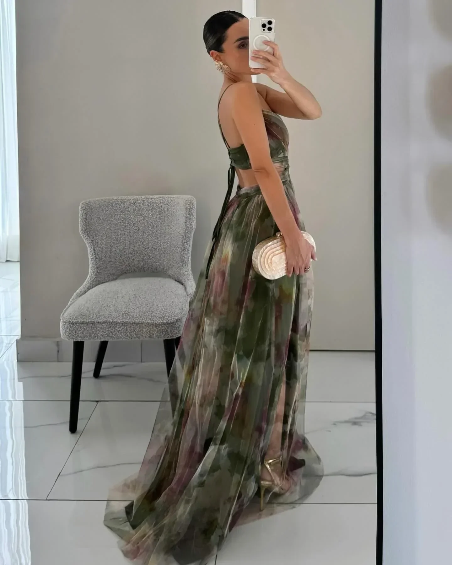 Women's Summer Floral Formal Dress with Sleeveless and Cut-out Style - Image 4