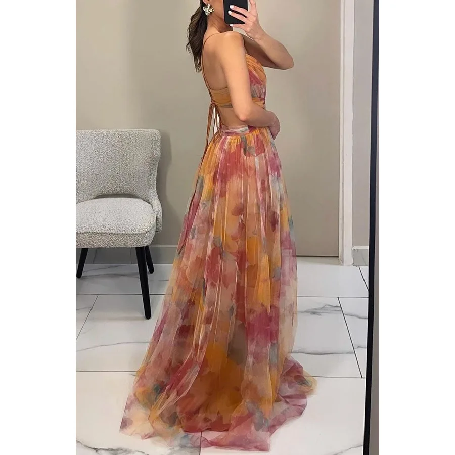 Women's Summer Floral Formal Dress with Sleeveless and Cut-out Style - Image 5