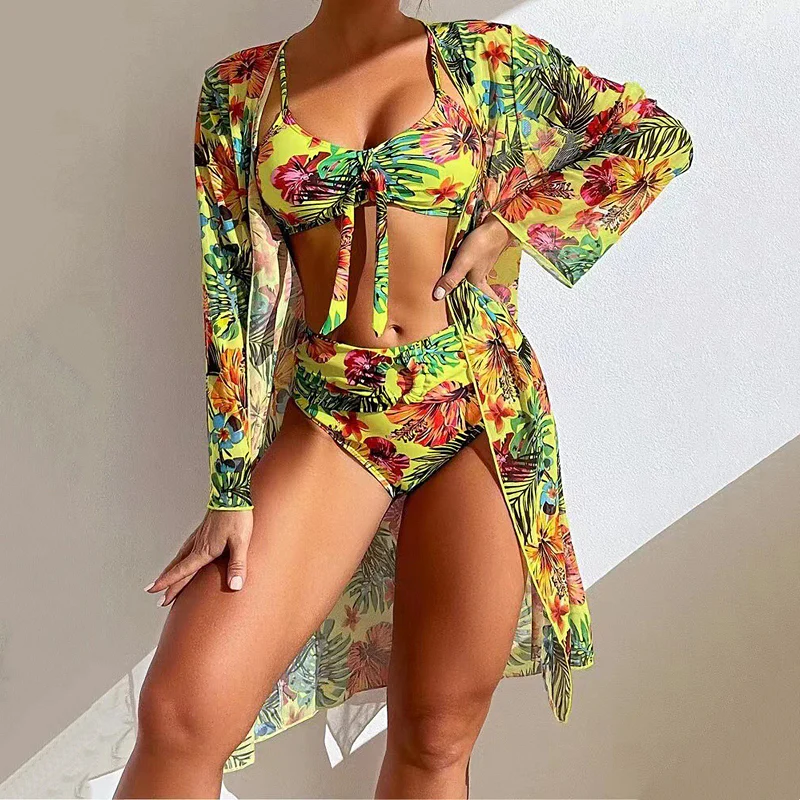 Women's Summer Floral Three Piece Swimwear Set - Image 3