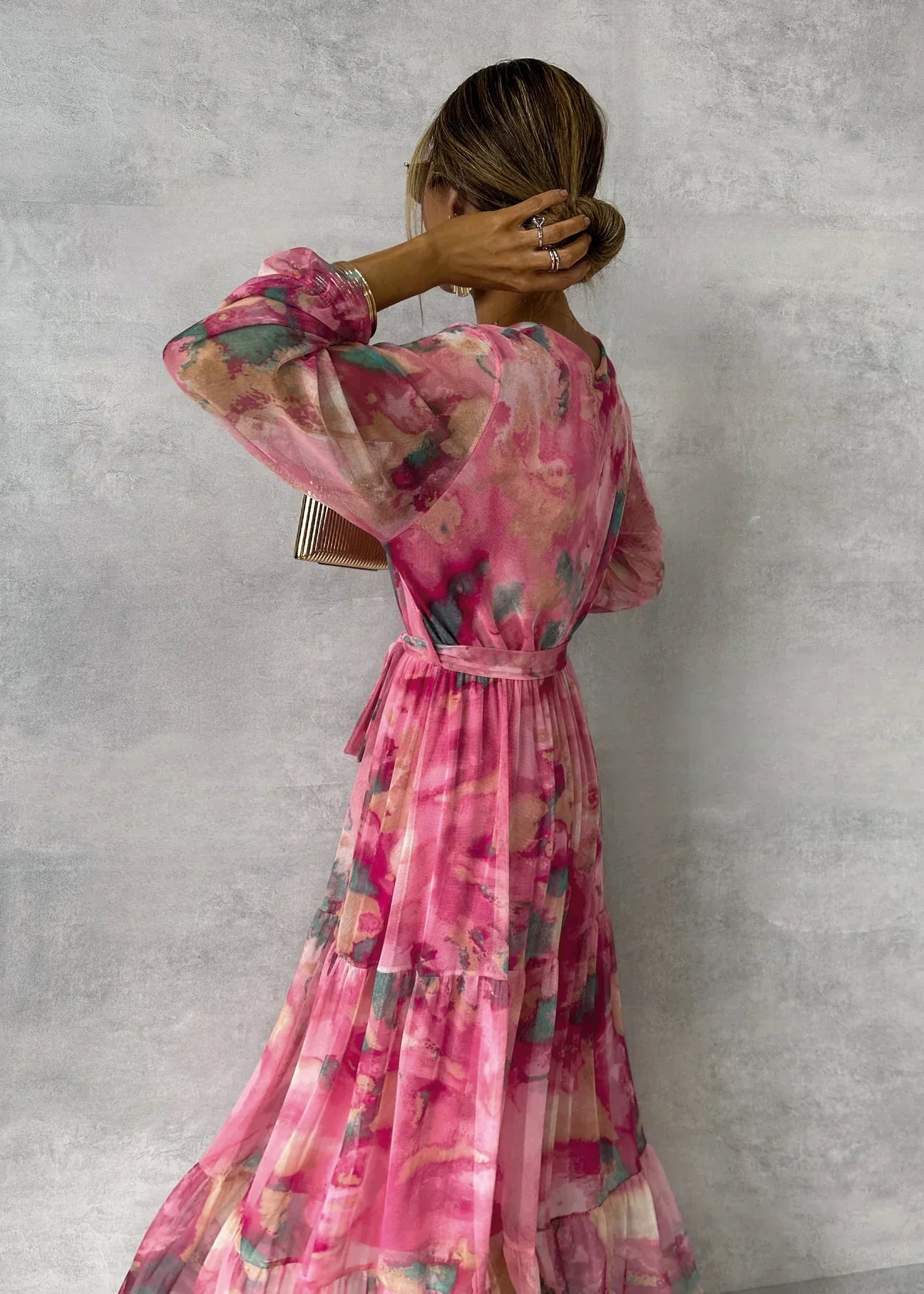 Women's Summer Floral Wrap Dress with Belt and Long Sleeves - Image 2
