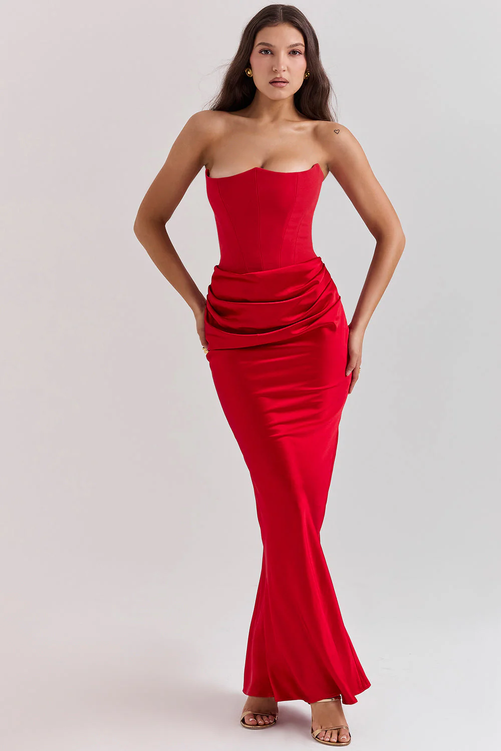 Women's Summer Formal Dress with Draped Hip Detail and Strapless - Image 11