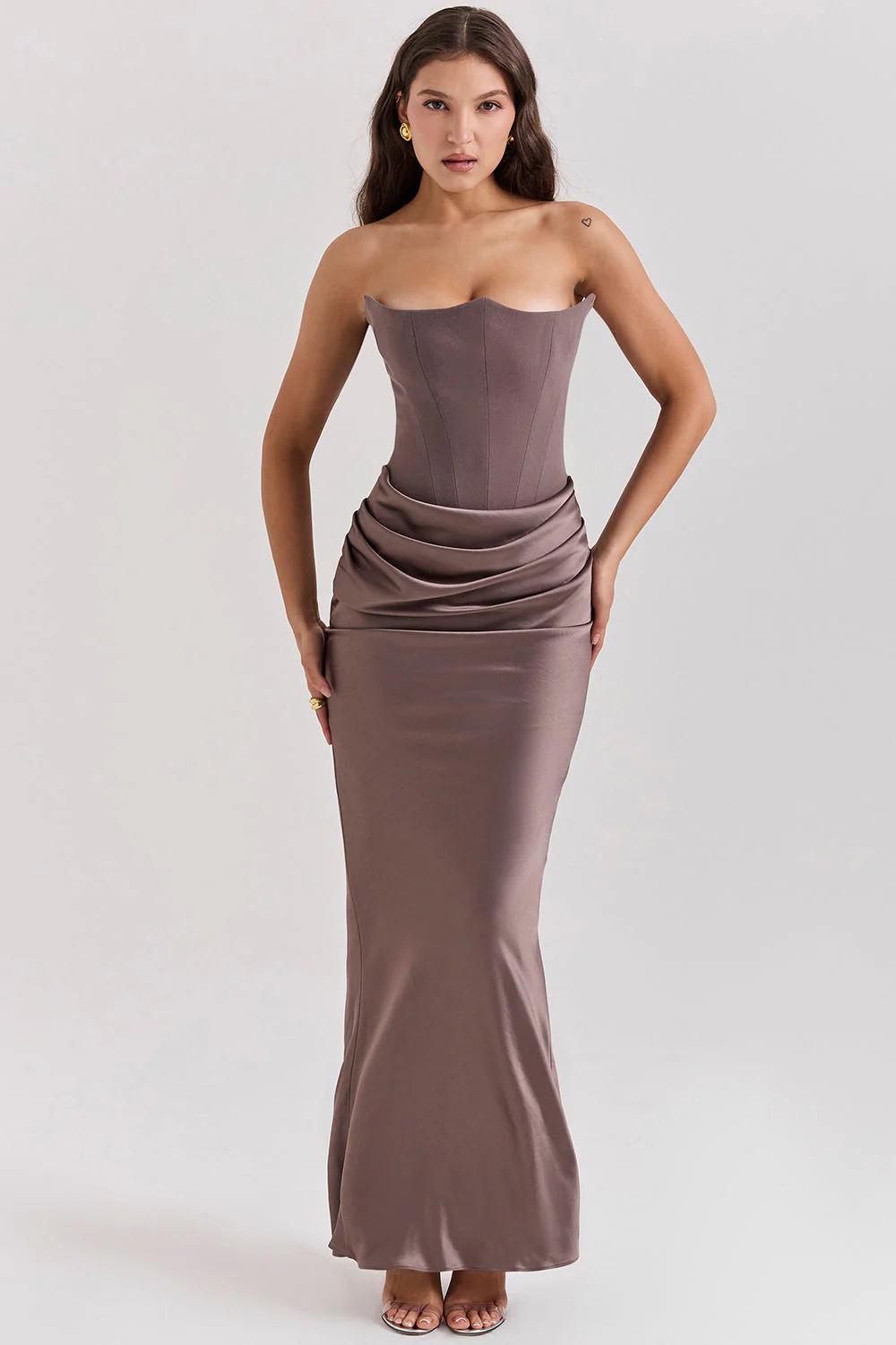 Women's Summer Formal Dress with Draped Hip Detail and Strapless - Image 3