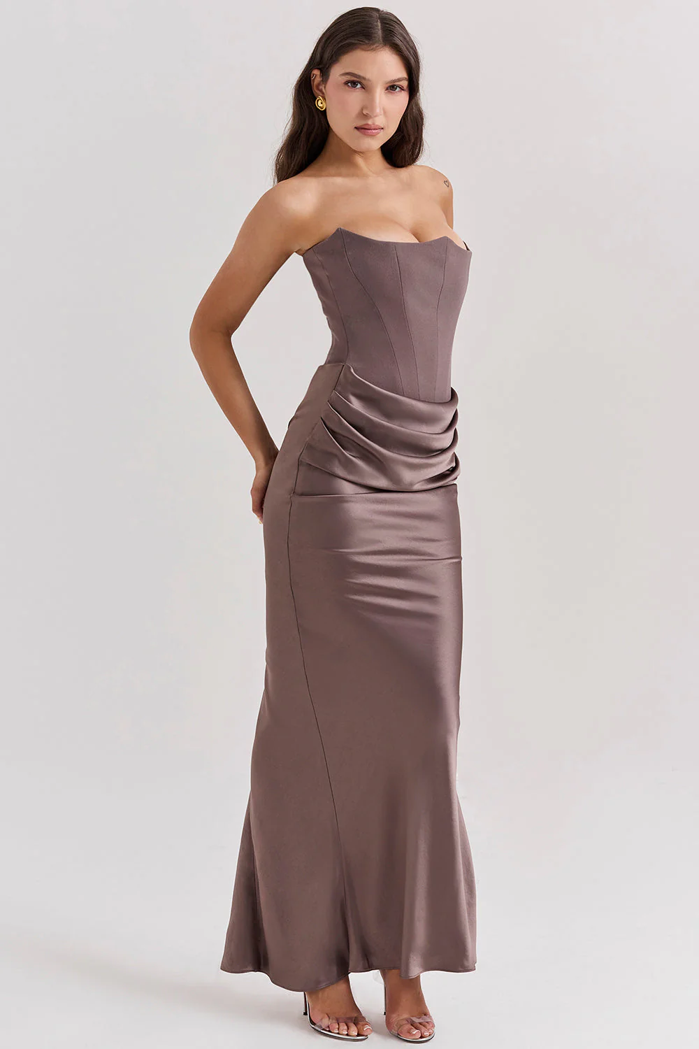 Women's Summer Formal Dress with Draped Hip Detail and Strapless - Image 5