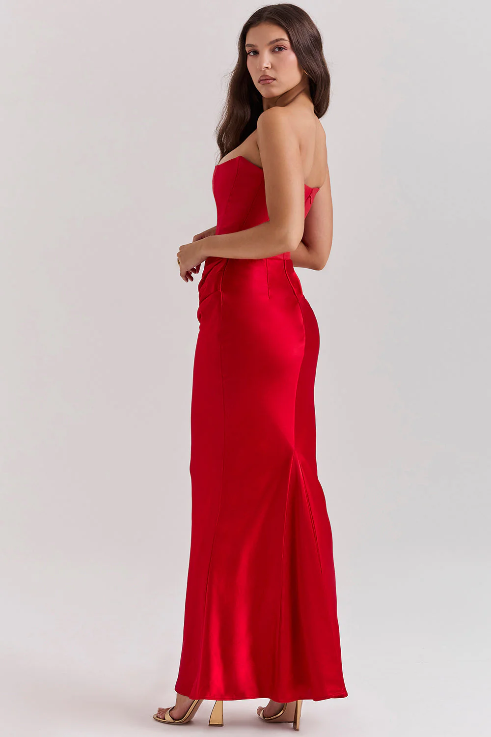 Women's Summer Formal Dress with Draped Hip Detail and Strapless - Image 7
