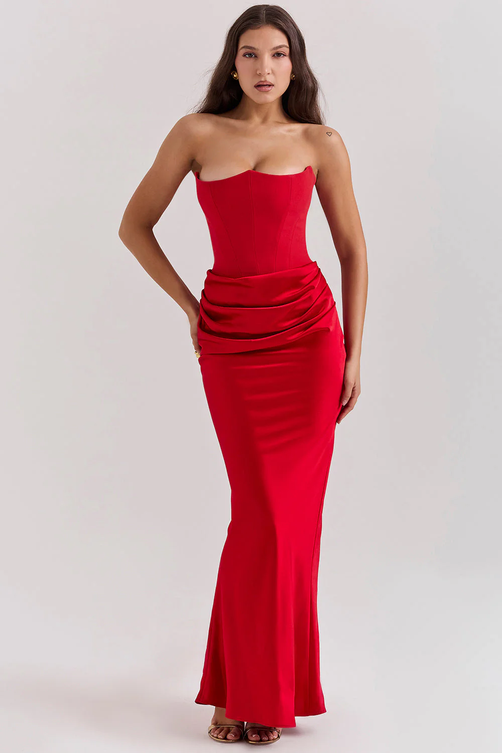 Women's Summer Formal Dress with Draped Hip Detail and Strapless - Image 8