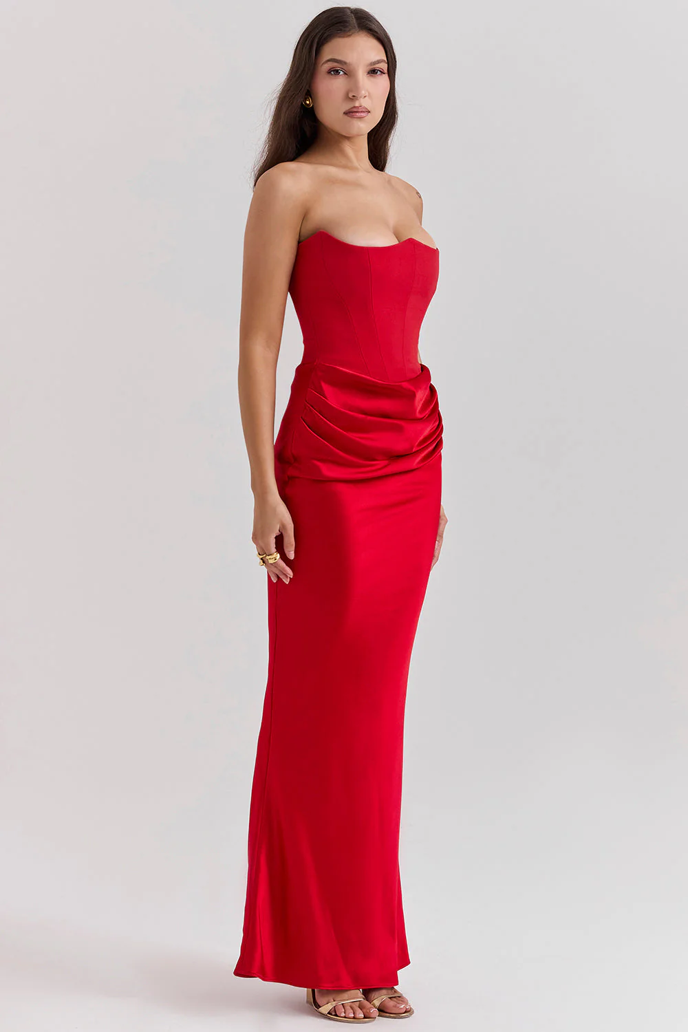 Women's Summer Formal Dress with Draped Hip Detail and Strapless - Image 9