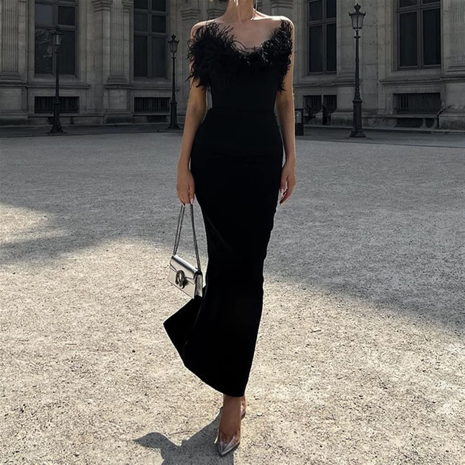 Women's Summer Formal Dress with Strapless and Feathers - Image 2