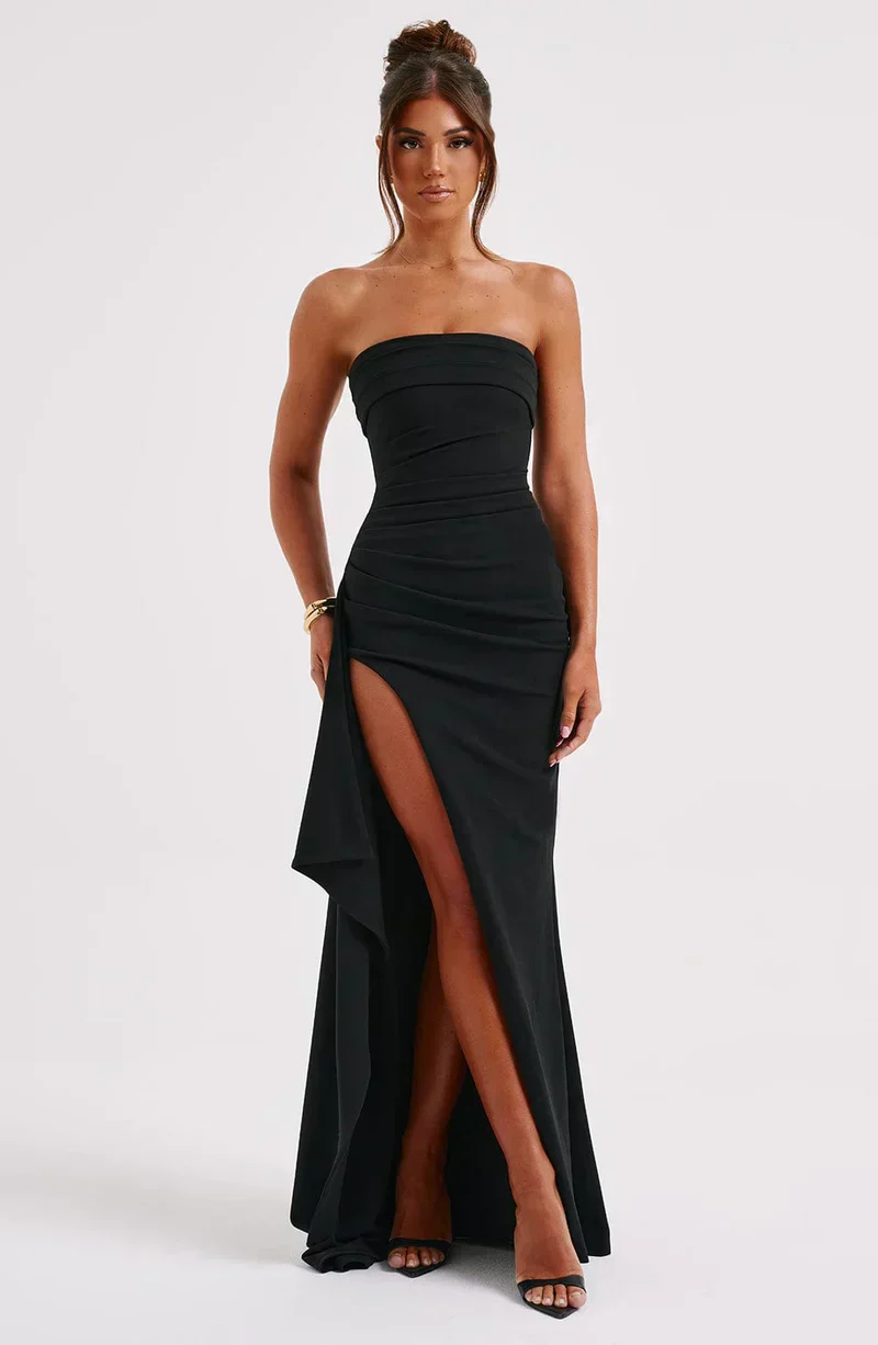 Women's Summer Formal Dress with Strapless and Slit - Image 3
