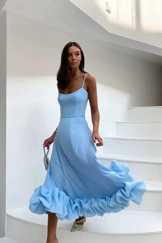 Women's Summer Formal Dress with Thin Strap and Ruffled Hem - Image 2