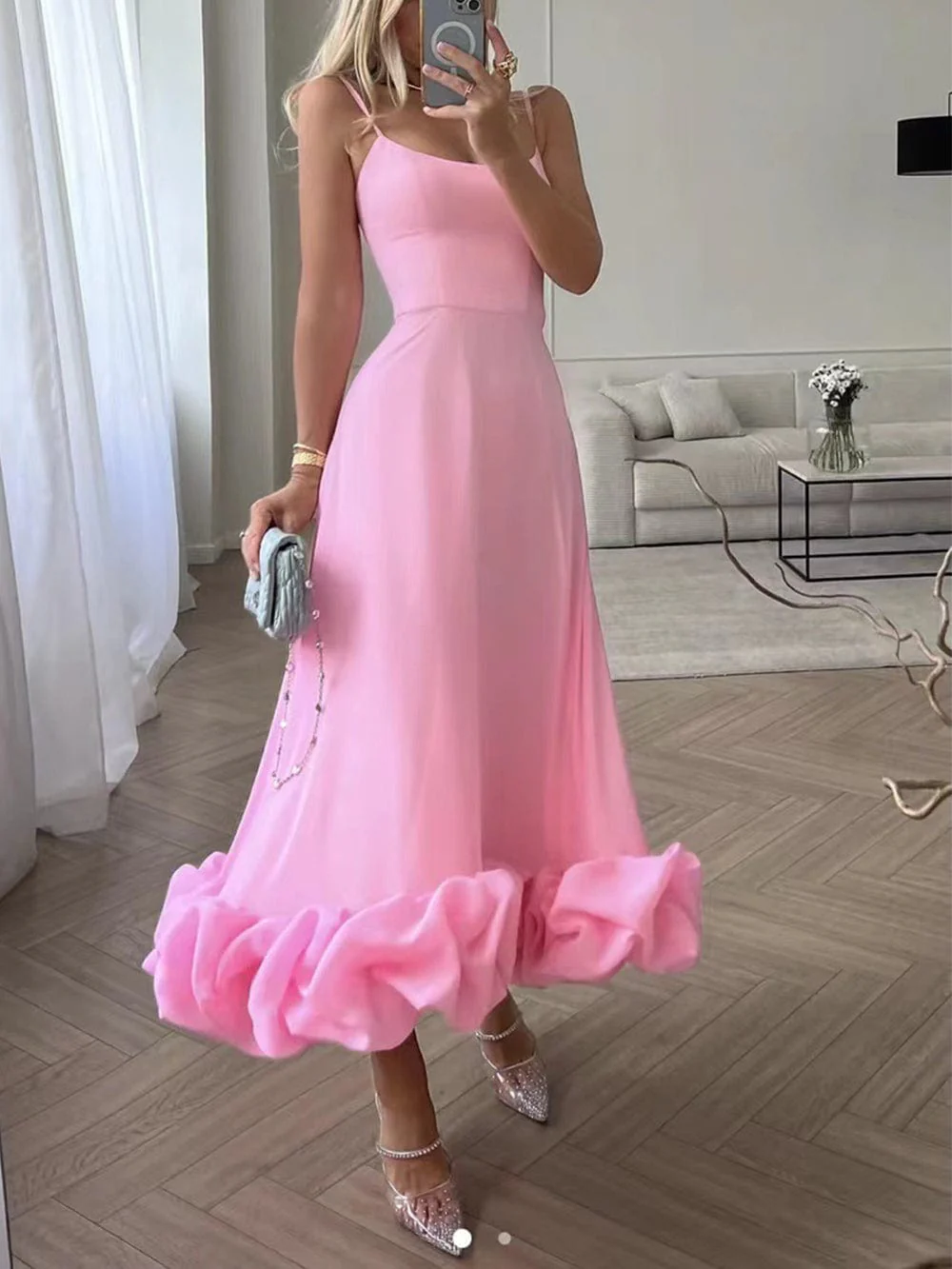 Women's Summer Formal Dress with Thin Strap and Ruffled Hem - Image 3