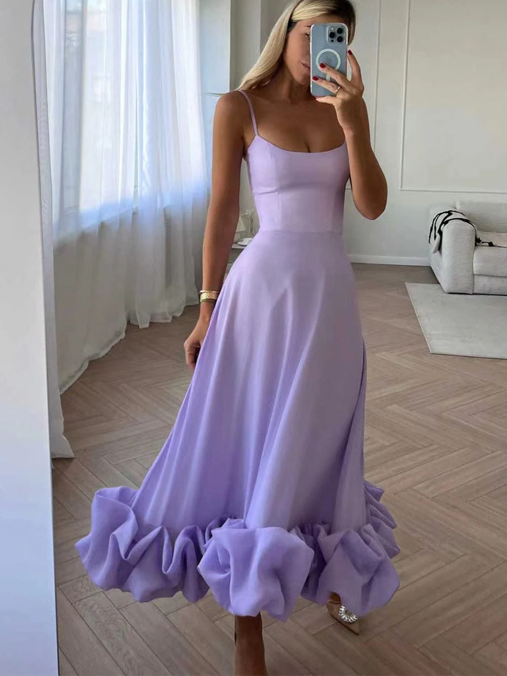 Women's Summer Formal Dress with Thin Strap and Ruffled Hem - Image 4