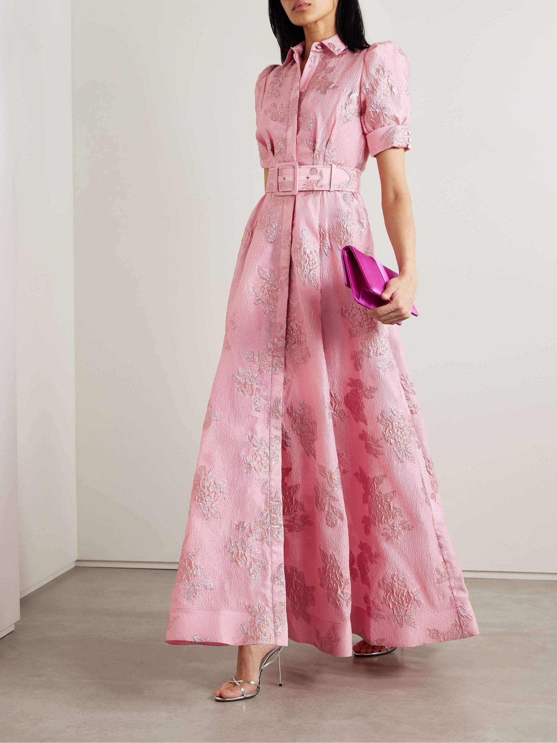 Women's Summer Formal Maxi Dress with Puff Sleeves and Buckle - Image 2