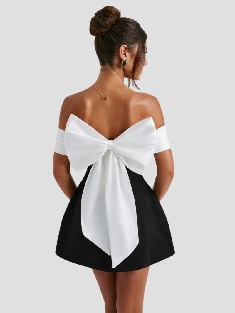 Women's Summer Formal Mini Dress with Off Shoulder and Bow Detail - Image 3
