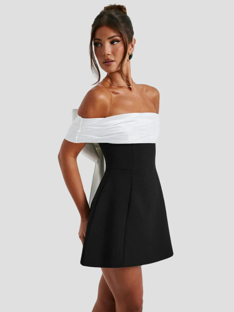 Women's Summer Formal Mini Dress with Off Shoulder and Bow Detail - Image 5