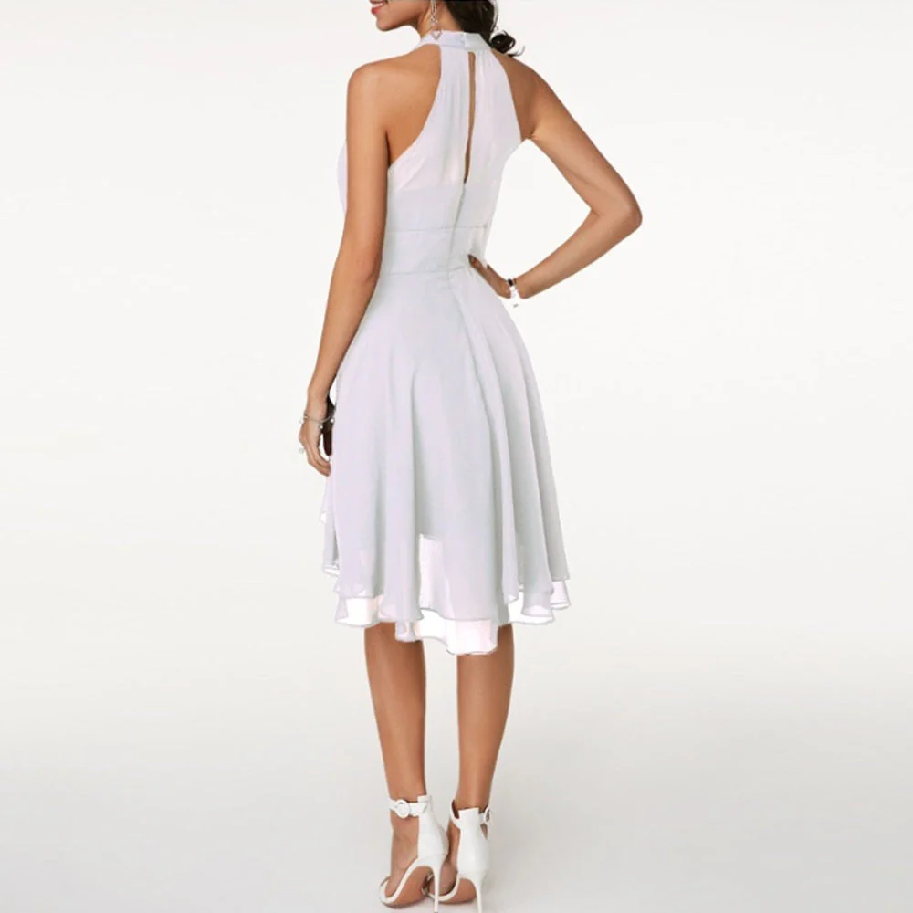 Women's Summer Halter Neck Mini Dress with Layered Sheer Design - Image 4