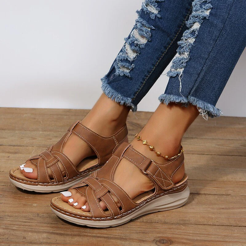 Women's Summer Hook-and-Loop Sandals with Interwoven Front Straps - Image 2