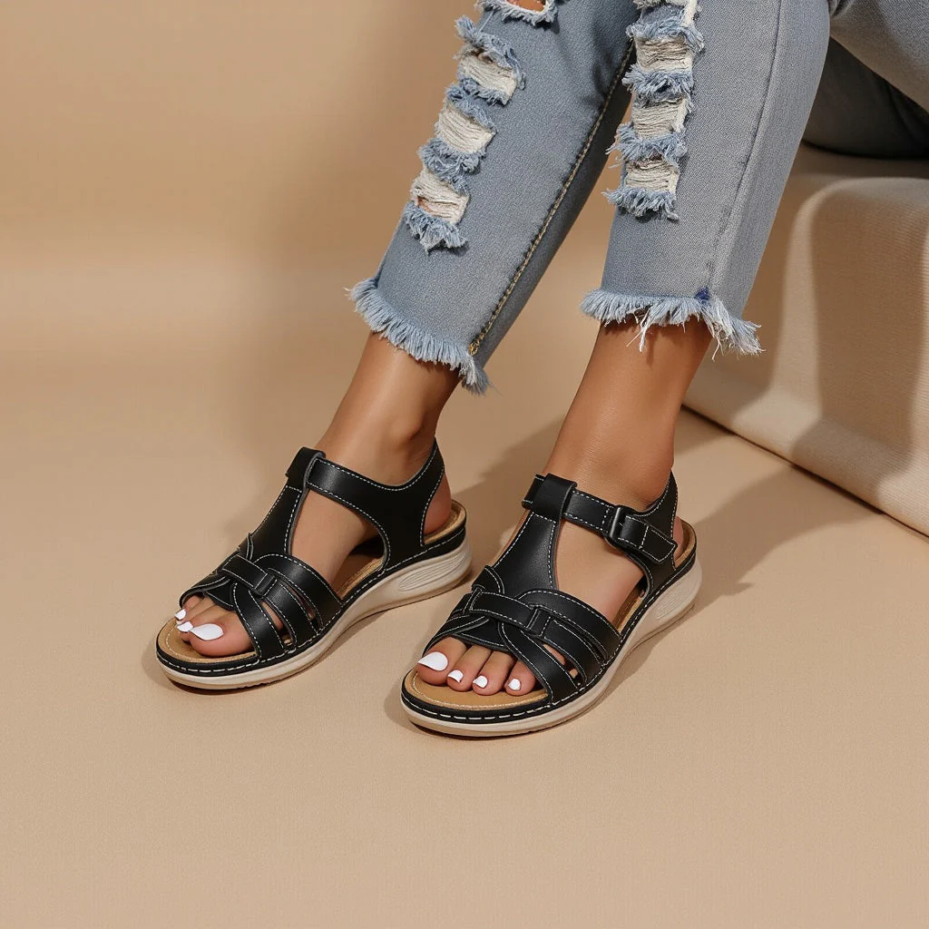 Women's Summer Hook-and-Loop Sandals with Interwoven Front Straps - Image 4
