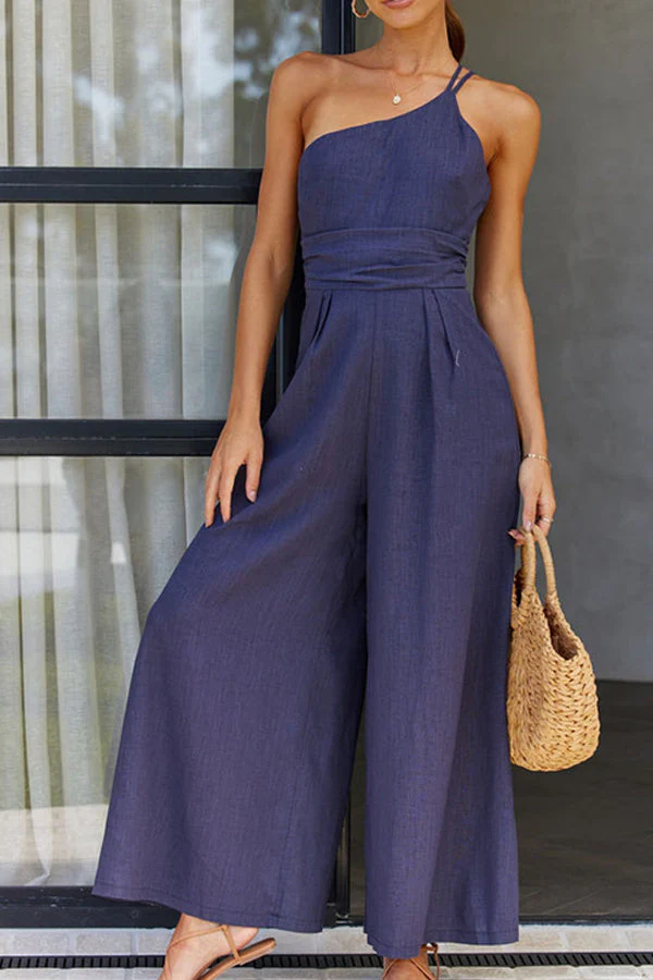 Women's Summer Jumpsuit with Asymmetrical Style and Pleats Front - Image 4