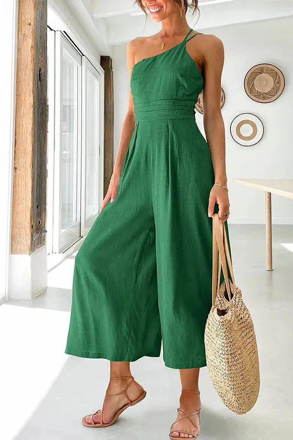 Women's Summer Jumpsuit with Asymmetrical Style and Pleats Front - Image 7