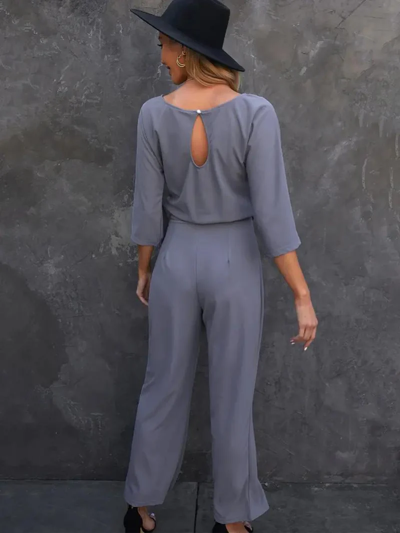 Women's Summer Jumpsuit with Belt and Long Sleeves - Image 8