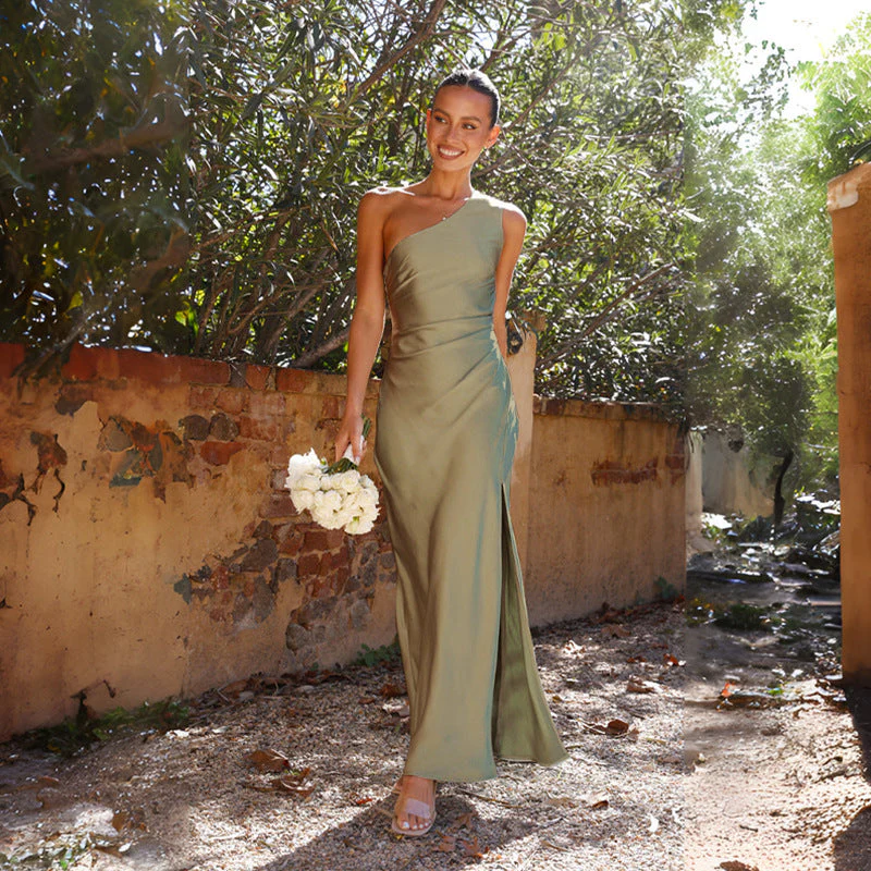 Women's Summer Long Dress with Slit and One Shoulder Style - Image 2