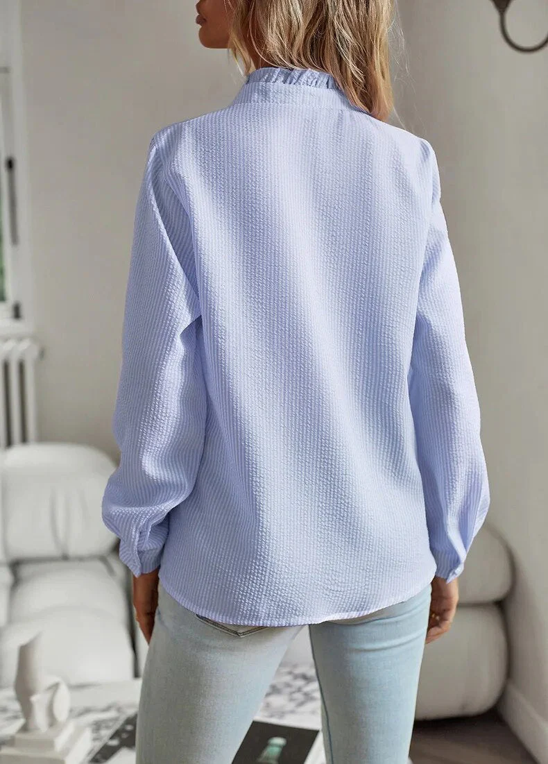 Women's Summer Long Sleeve Blouse with Buttons and Ruffles - Image 5
