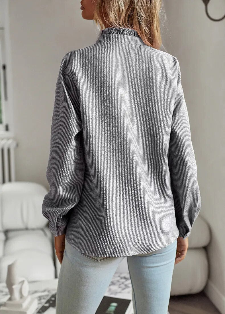Women's Summer Long Sleeve Blouse with Buttons and Ruffles - Image 7
