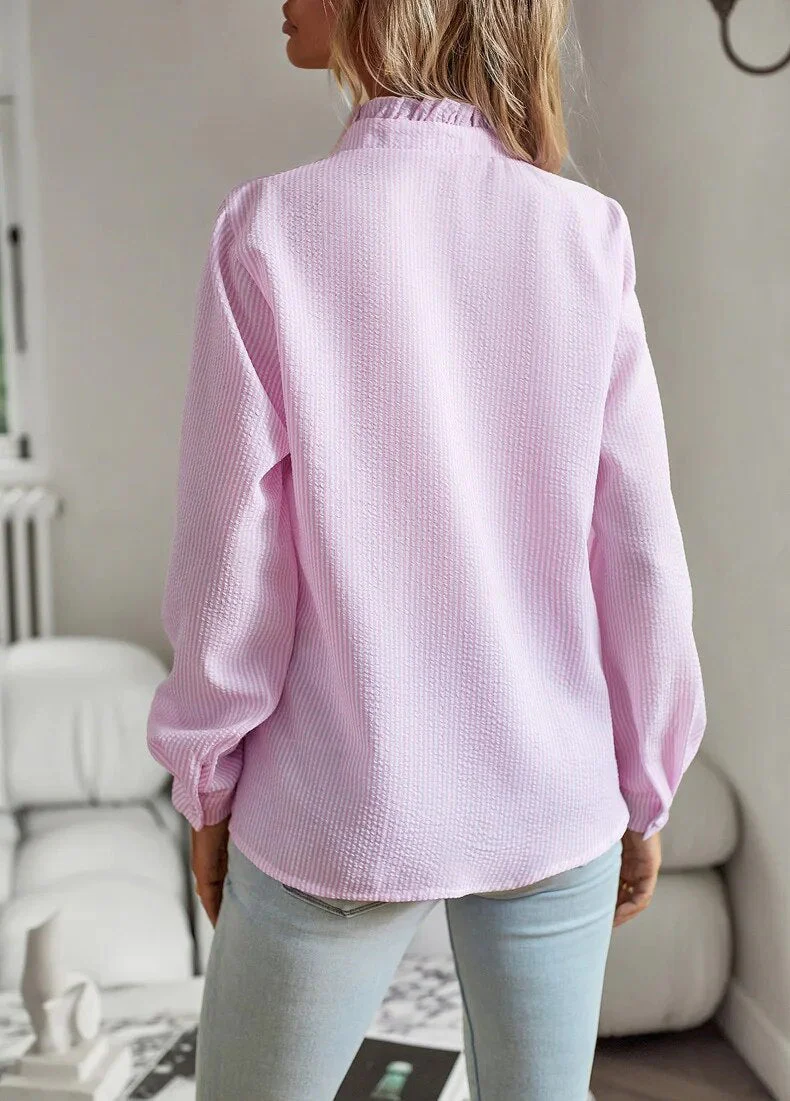 Women's Summer Long Sleeve Blouse with Buttons and Ruffles - Image 8