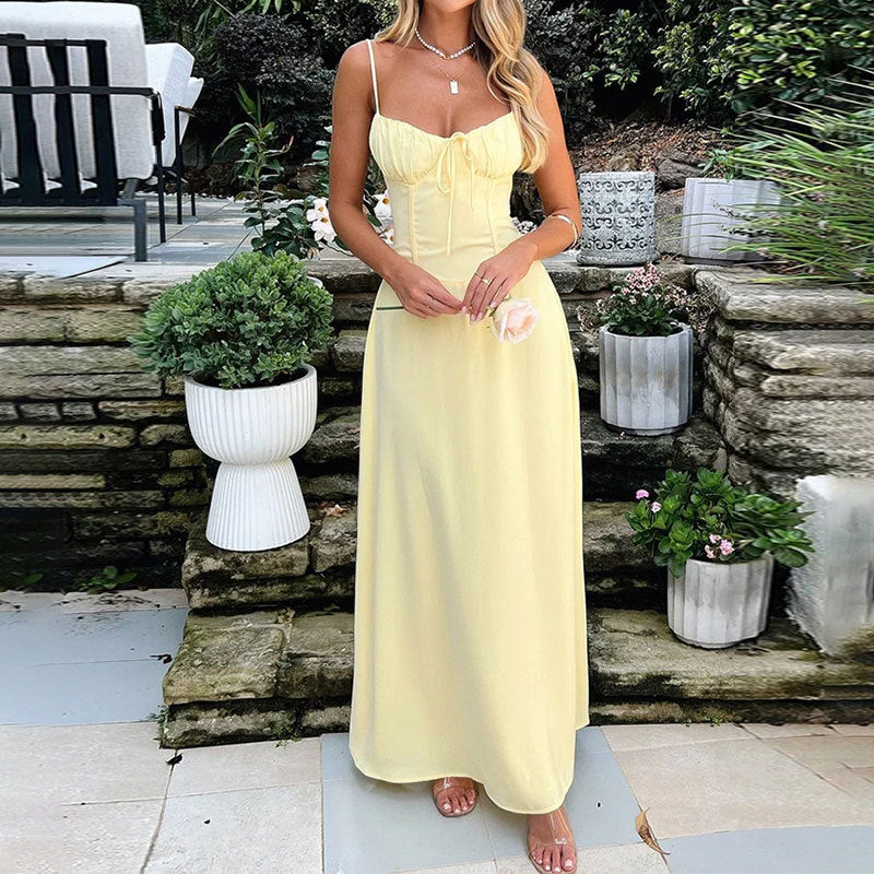 Women's Summer Maxi Dress with Sleeveless and Ruched Bodice - Image 2