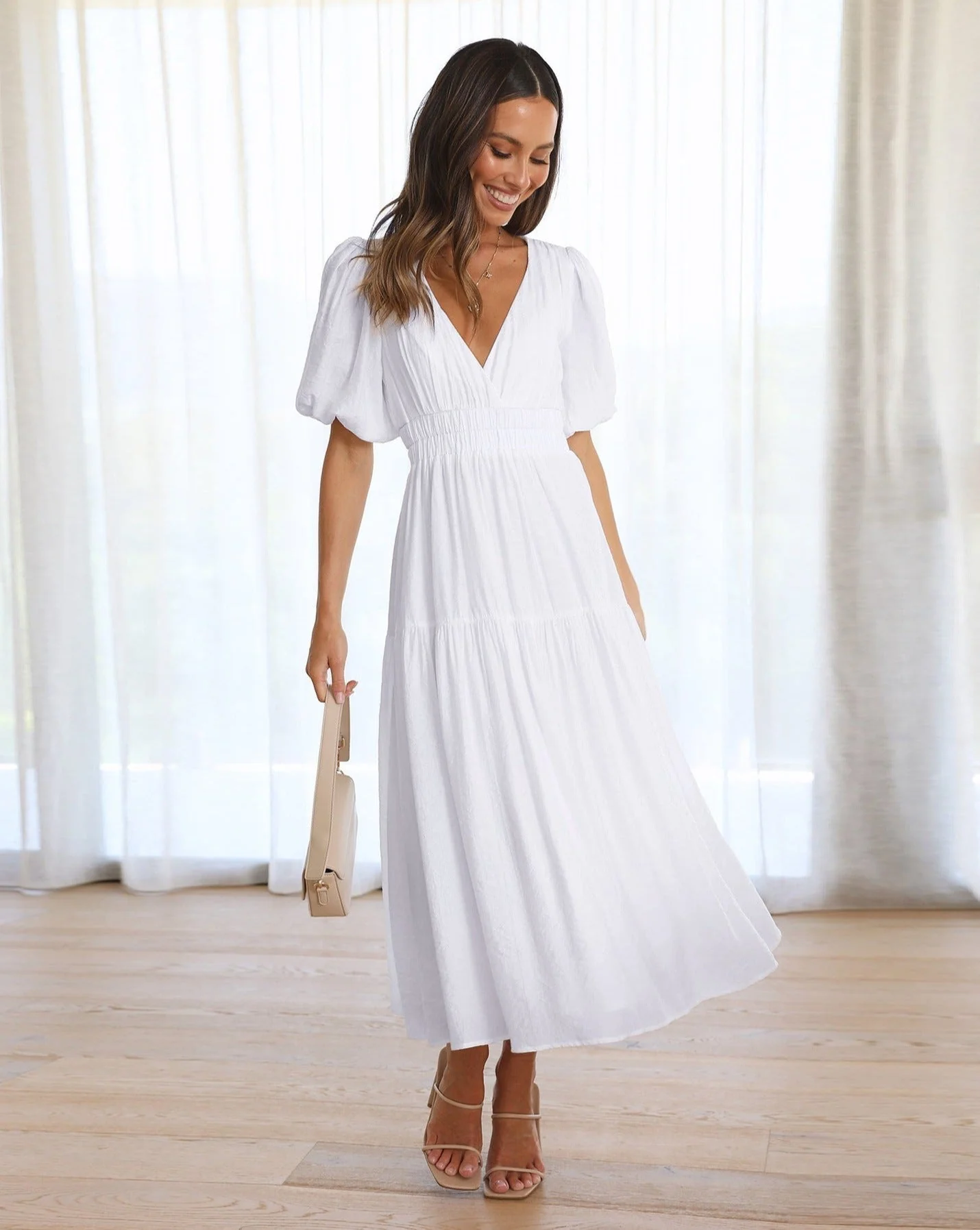Women's Summer Maxi Dress with V-neck and Elastic Waist - Image 4