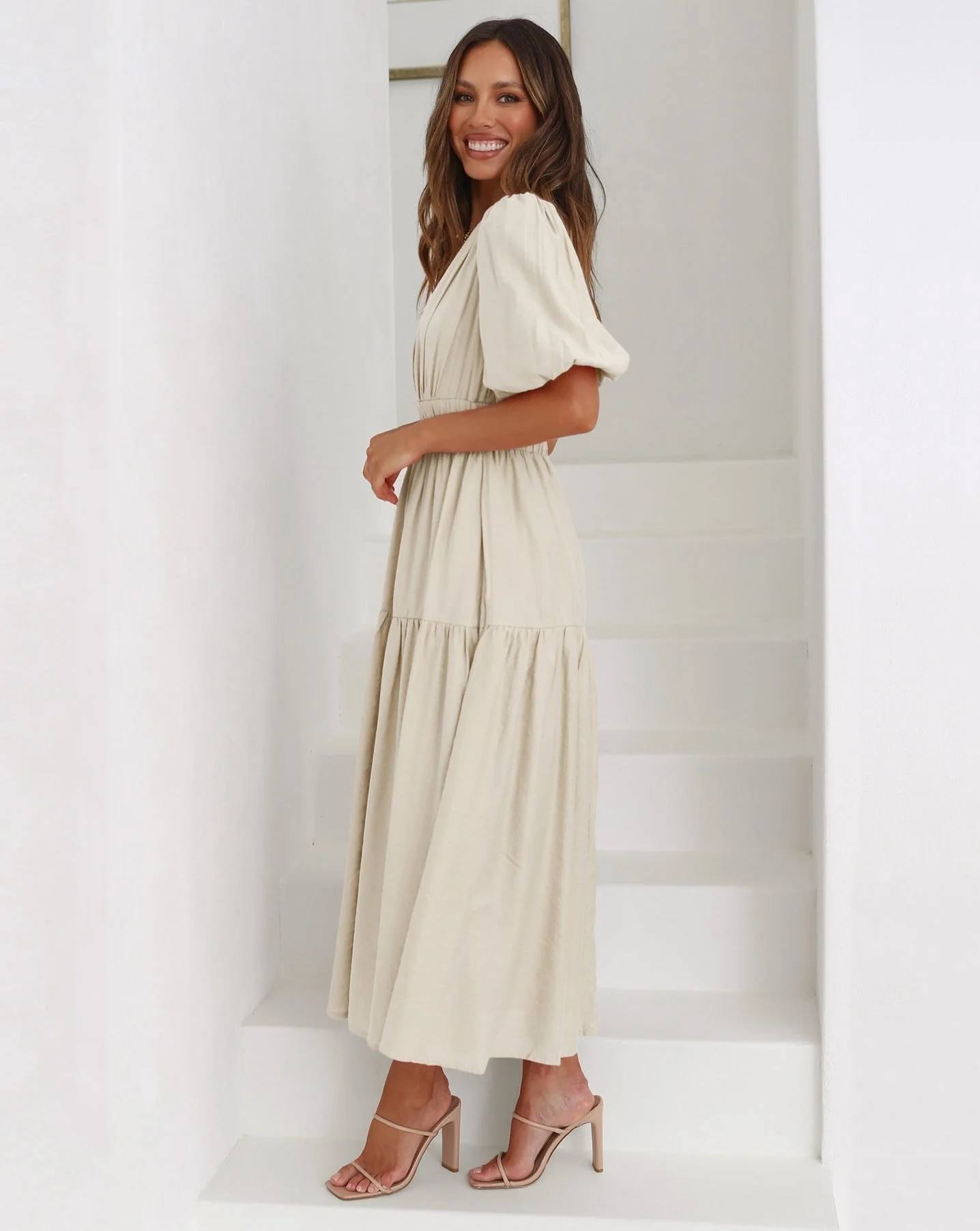 Women's Summer Maxi Dress with V-neck and Elastic Waist - Image 6