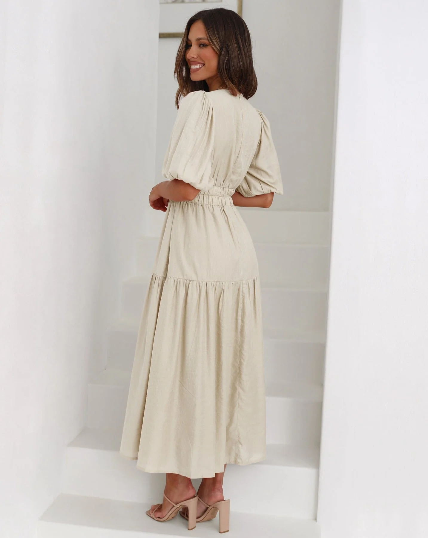 Women's Summer Maxi Dress with V-neck and Elastic Waist - Image 7