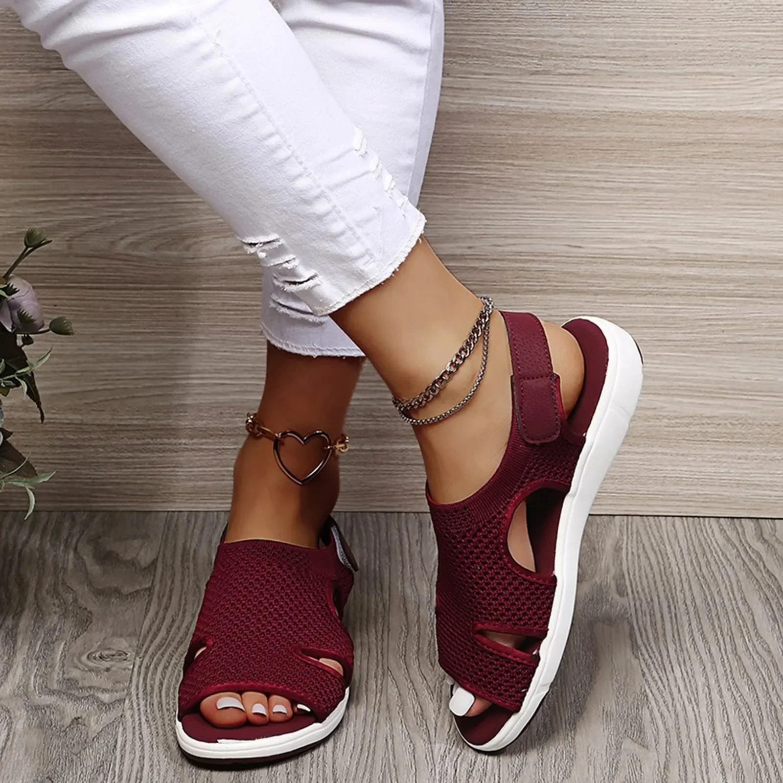 Women's Summer Mesh Sandals with Open Toe and Cut-out Design - Image 3