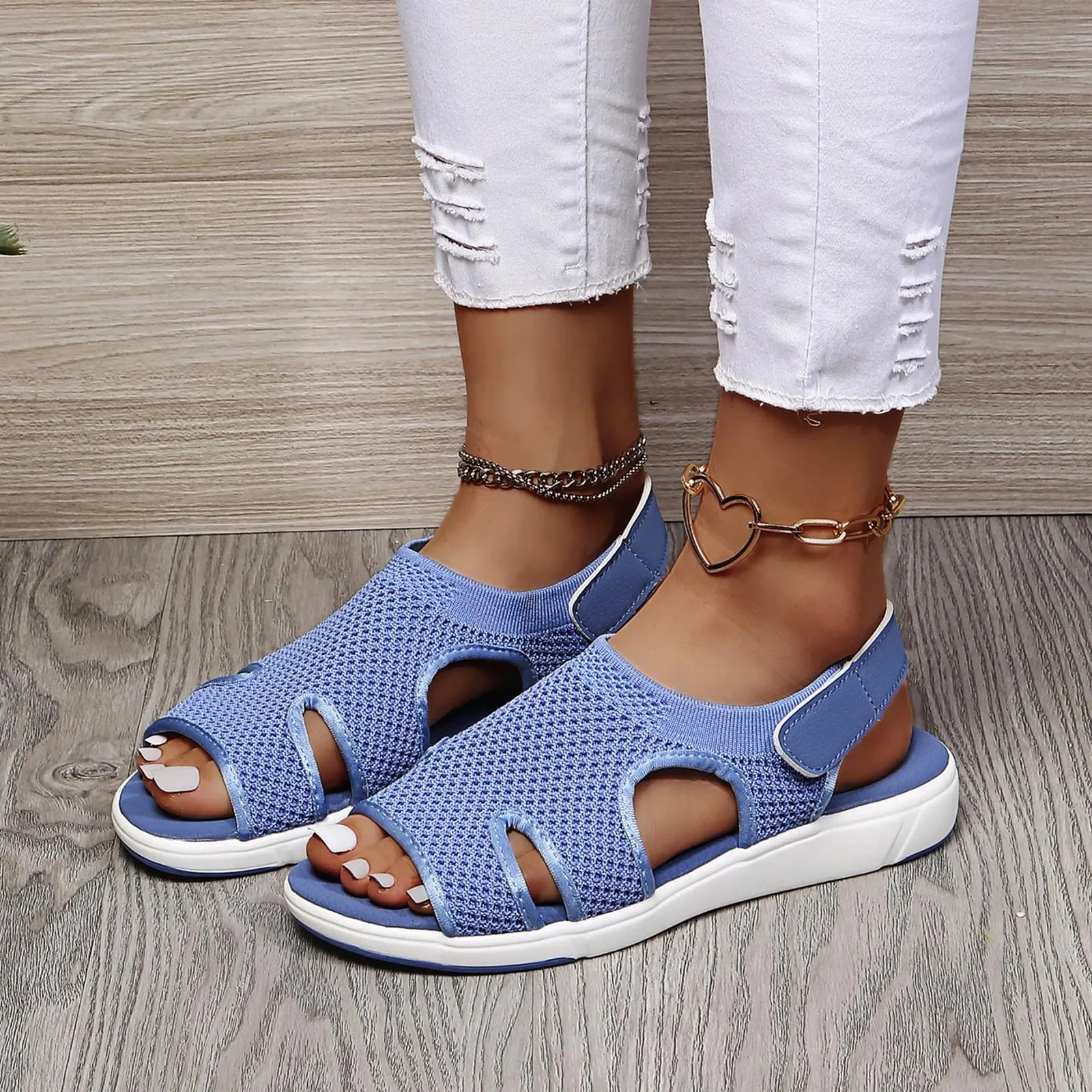 Women's Summer Mesh Sandals with Open Toe and Cut-out Design - Image 4