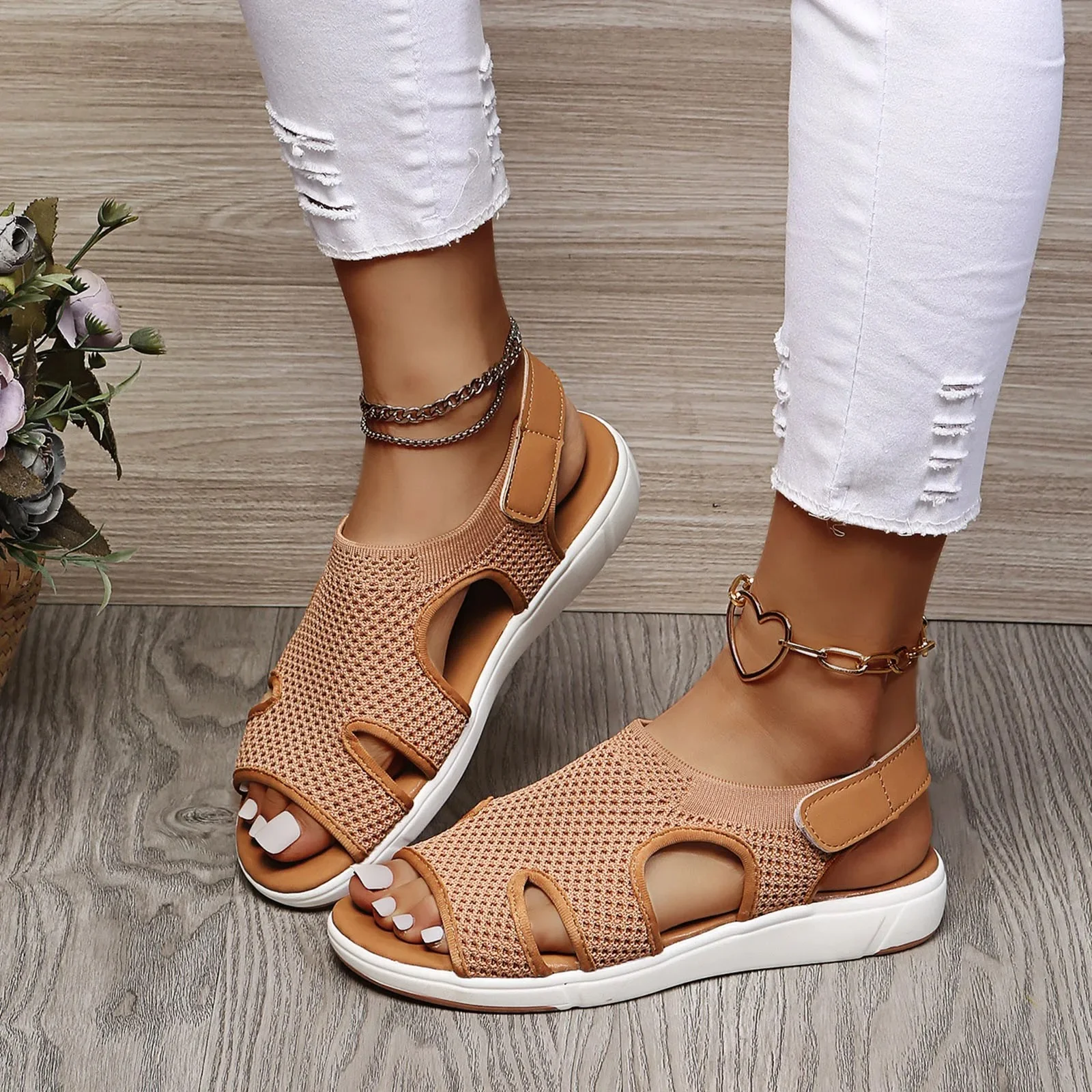 Women's Summer Mesh Sandals with Open Toe and Cut-out Design - Image 7