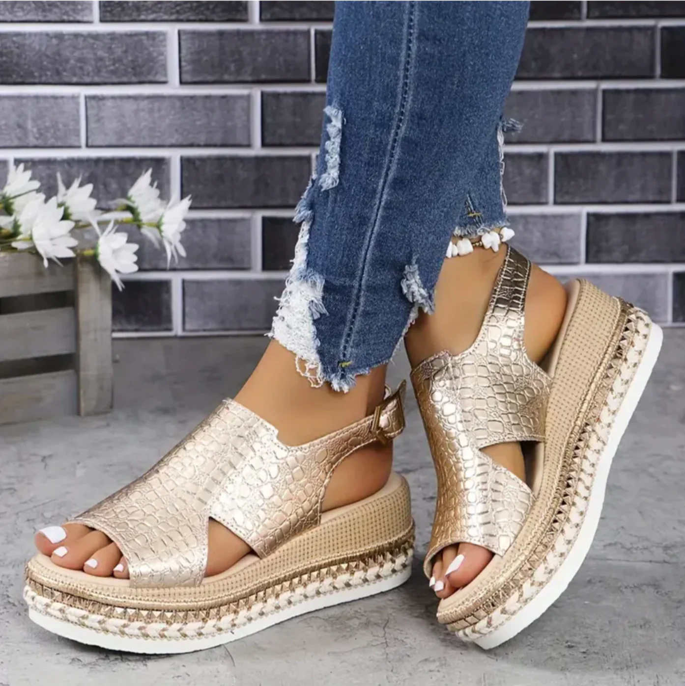 Women's Summer Metallic Espadrille Sandals with Slingback and Open Toe - Image 3