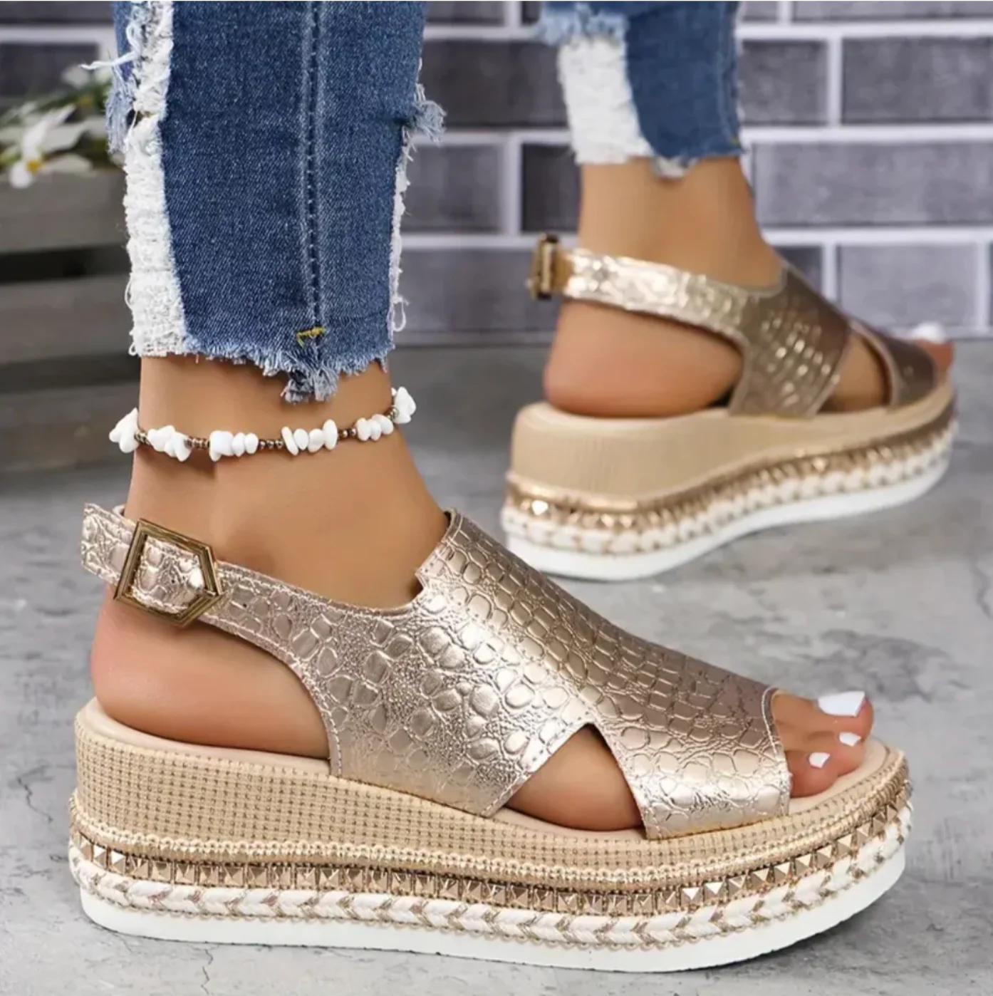Women's Summer Metallic Espadrille Sandals with Slingback and Open Toe - Image 4