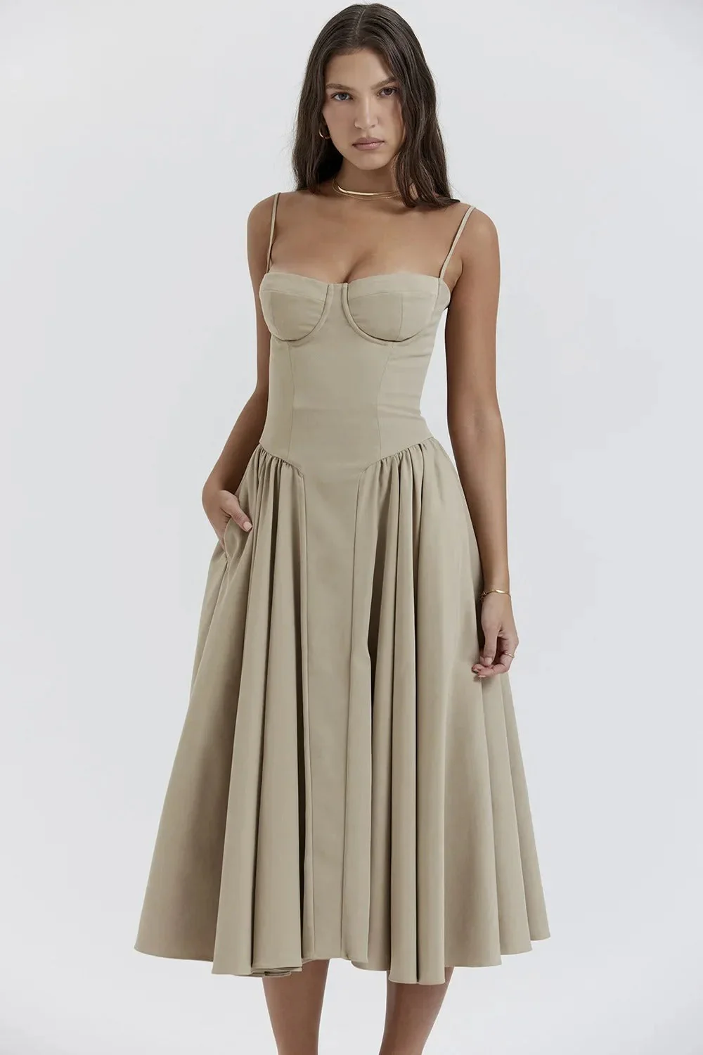 Women's Summer Midi Dress with Gathered Full Skirt and Sleeveless - Image 25