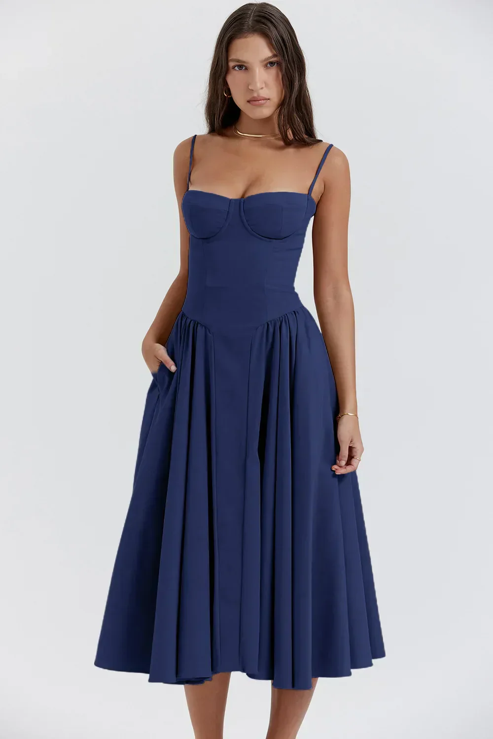 Women's Summer Midi Dress with Gathered Full Skirt and Sleeveless - Image 7