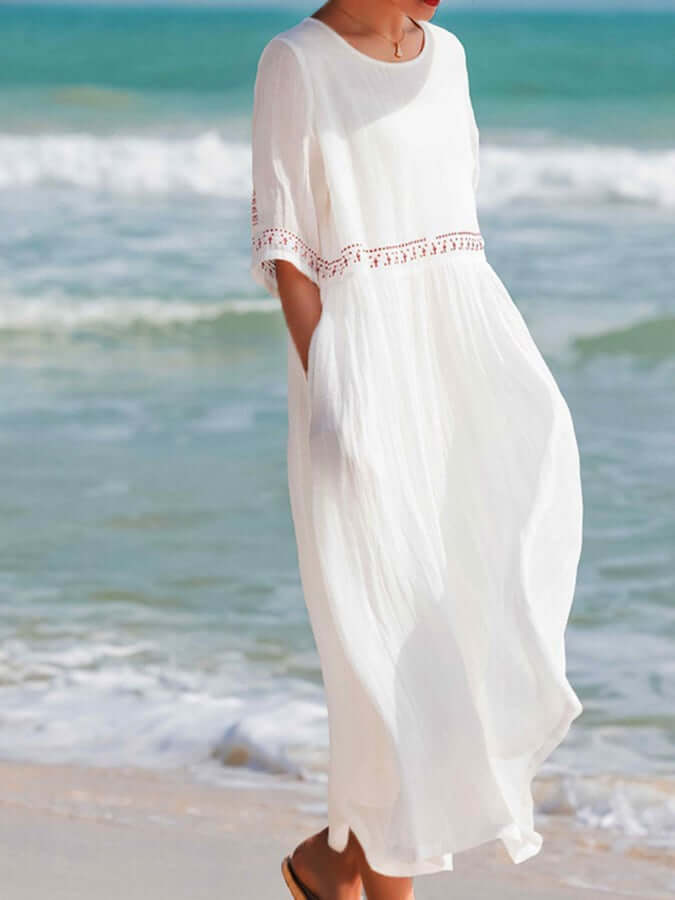 Women's Summer Midi Dress with Half Sleeves and Embroidered - Image 2